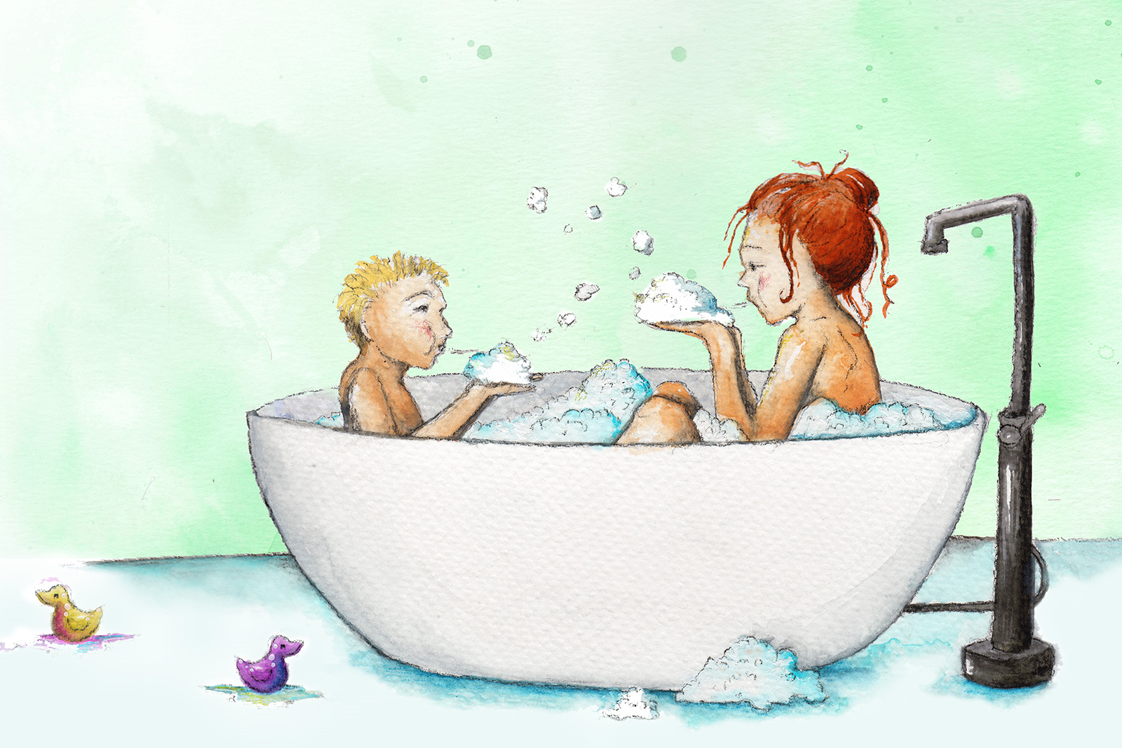 moeder en zoon nemen een bad